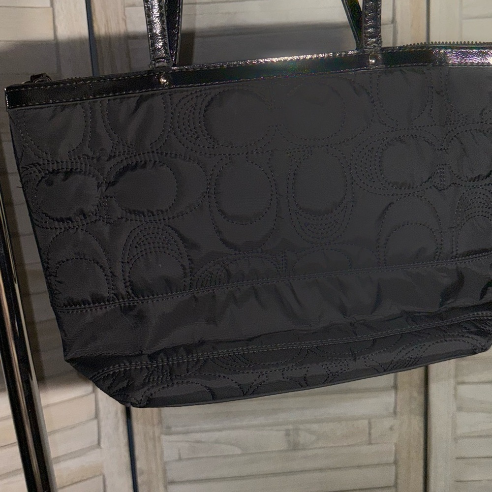 Coach Madison Quilted Nylon Tote Black Patent Trim with Two Hangtags - Picture 7 of 10